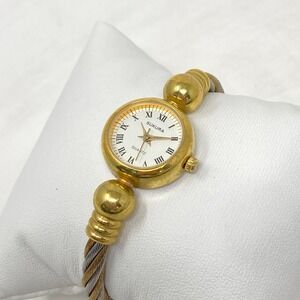 Sukura Women Cuff Watch 26mm Silver Gold Two Tone Twisted Cable New Battery 6.5"